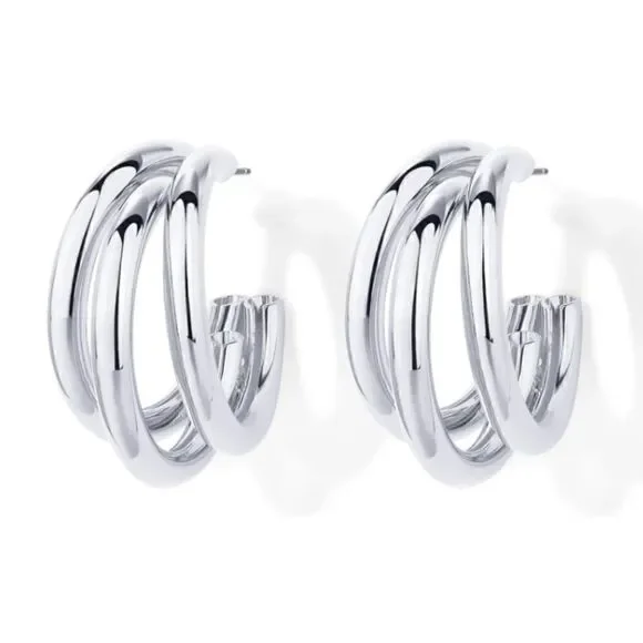 Silver plated triple hoop earrings - Picture 7 of 7